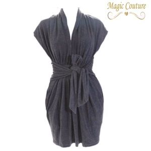 Elisabetta Franchi Celyn b. Grey Knit Tie Waist Dress🖤🤍🖤